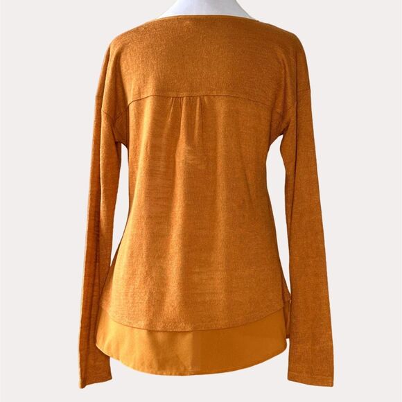 Sanctuary Twofer Layered Sweater Chiffon Blouse Knit Top Gold XS - Picture 4 of 7